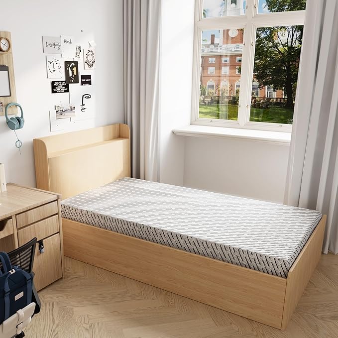 Bamboo Mattress Topper Twin Size 4 Inch, Cooling Gel & Bamboo Charcoal Memory Foam Mattress Topper for Back Pain Relief, Firm Dual-Layer Foam Bed Pad with Removable Cover College Dorm