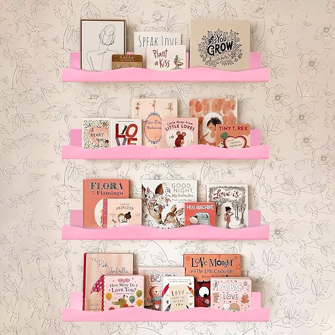 YMVV 6 Pack Nail Polish Wall Mounted Shelf,15 Inch Nail Polish Floating Shelves for 66-90 Bottles Multi-Purpose,Ideal Gift, Great Display for Salons Retailers,Pink