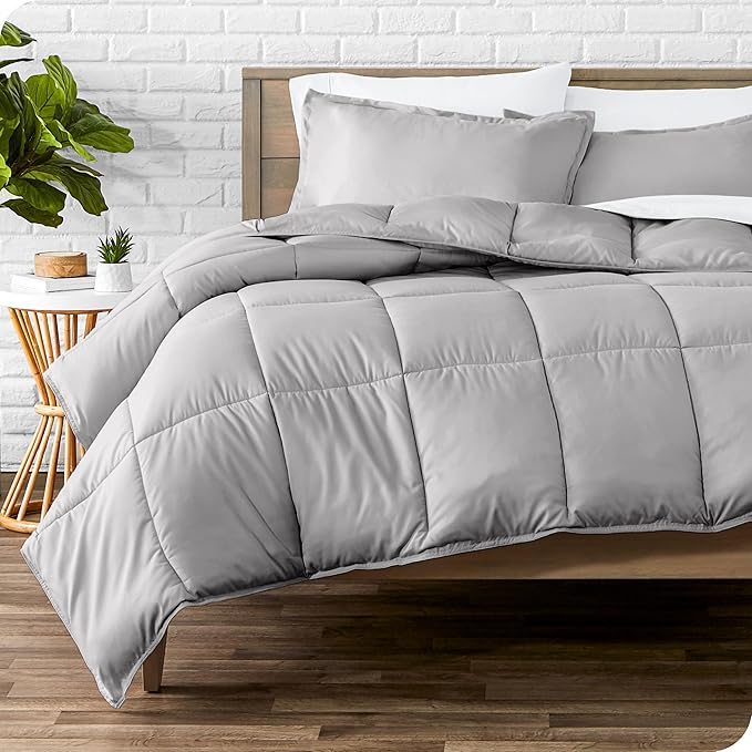 Bare Home Comforter Set - Queen Size - Ultra-Soft - Goose Down Alternative - Premium 1800 Series - All Season Warmth (Queen, Light Grey)