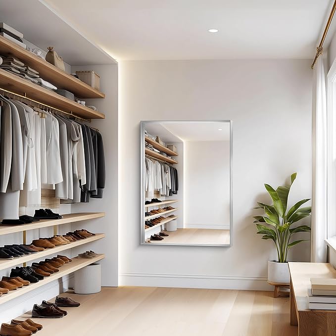 Silver Bathroom Mirror, 36x48 Inch Rectangular Deep Frame Mirror, Large Wall Mounted Bathroom Vanity Mirror Over Sink for Bedroom,Restroom, Living Room, Hangs Vertically or Horizontally