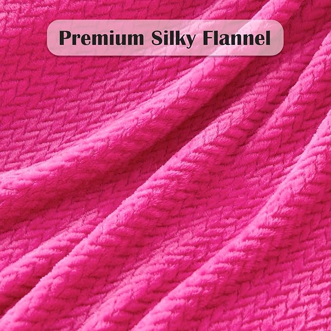 NEWCOSPLAY Super Soft Twin Blanket Hot Pink Premium Silky Flannel Fleece Leaves Pattern Lightweight Bed Blanket All Season Use (Hot Pink, Twin(60"x80"))