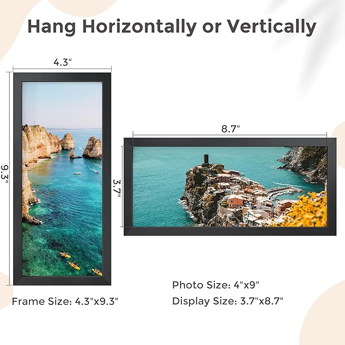 4x9 Aluminum Picture Frame - 4 x 9 Business License Certificate with Real Glass,Tabletop Display, Mounting Horizontally or Vertically Decor for Wall Gallery 9x4 Poster Photo Frames, Black