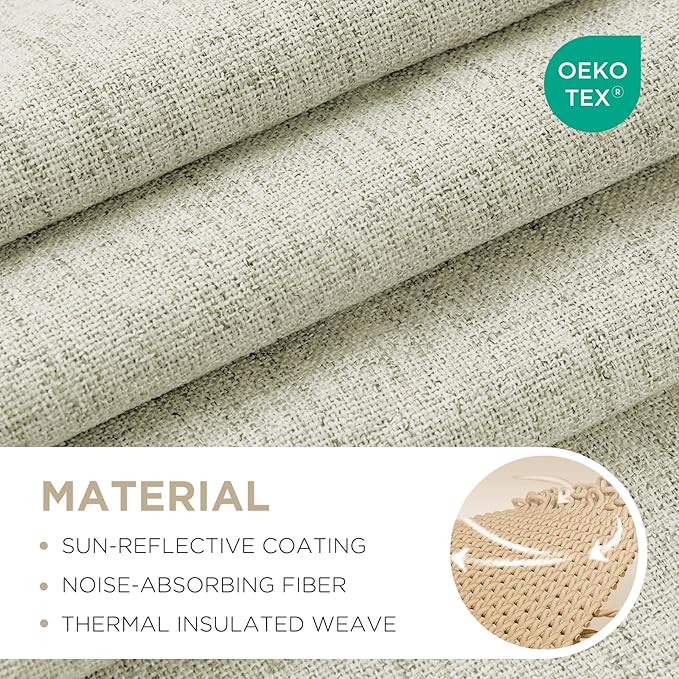 Joydeco 100% Blackout Curtains for Bedroom - Natural Linen Curtains 37" W x 90" L Long, Thermal Insulated 2 Panels Light Beige. Room Darkening Light Blocking Drapes for Living Room