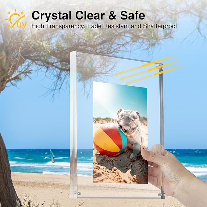 HOUSE DAY Acrylic Picture Frames 8x10, 3 Pack Magnetic 8x10 Picture Frame, Double Sided Clear 8 x 10 Photo Frame with Microfiber Cloth, Frameless FreeStanding 8x10 Frame Gift for Desktop Display