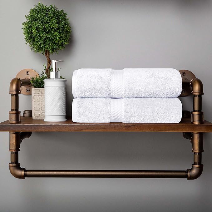 Superior Egyptian Cotton Pile Bath Towel Set of 2, Ultra Soft Luxury Towels, Thick Plush Essentials, Absorbent Heavyweight, Guest Bath, Hotel, Spa, Home Bathroom, Shower Basics, White