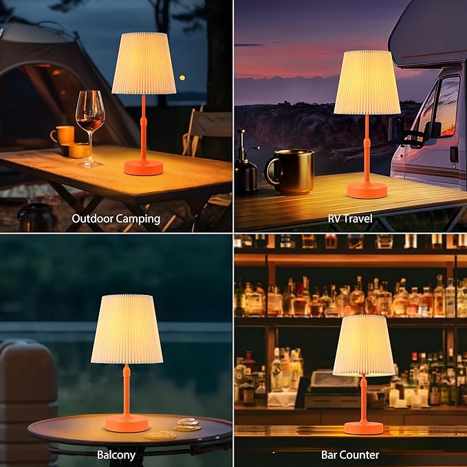Cordless Table Lamp, 2700K Stepless Dimmable Wireless Touch Lamp with 2 Bulbs, 5200mAh Rechargeable Battery Operated Lamps for Living Room, Kitchen, Bedside, Dining Room, Bar(Orange)