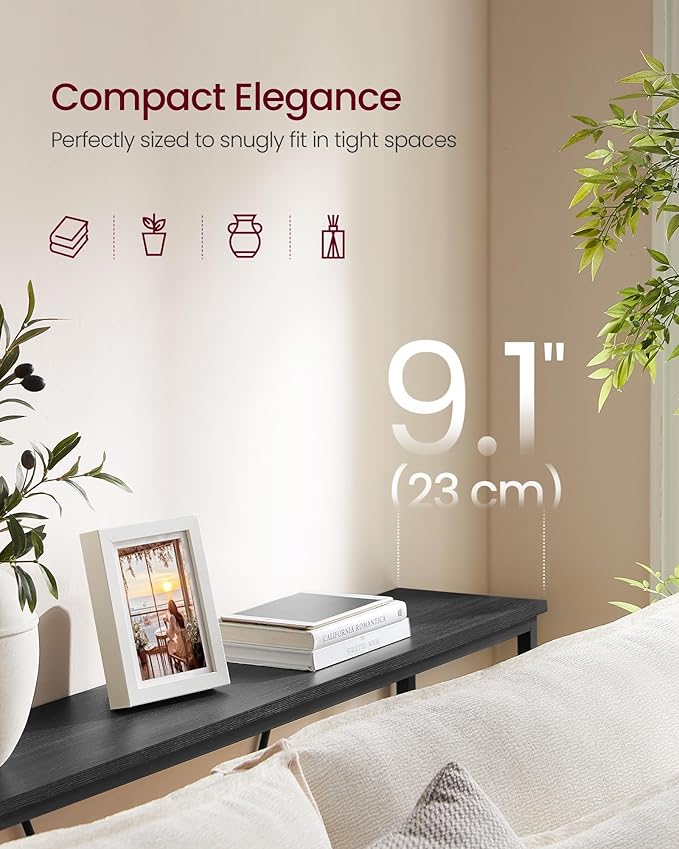 VASAGLE Console Sofa Table, Narrow Entryway Table, for Living Room, Bedroom, Easy Assembly, Charcoal Gray and Ink Black ULNT020B04