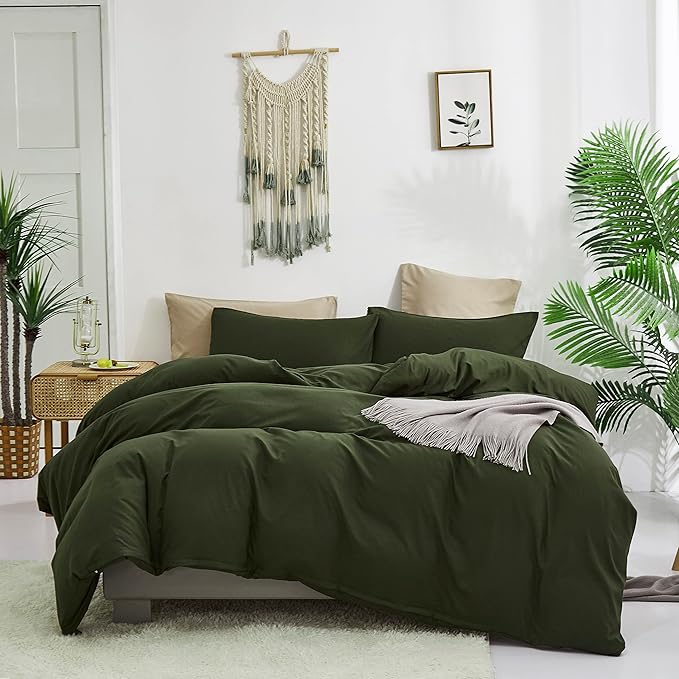 Luxlovery Dark Green Comforter Set Queen Olive Green Bedding Comforter Men Army Bedding Set Soft Breathable Blanket Quilts Minimalist Bedding for Queen Bed