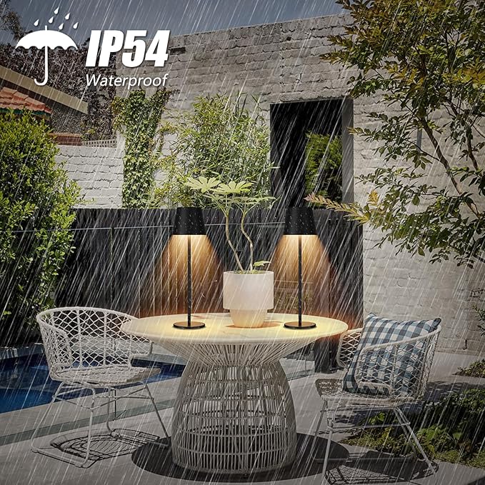 Aipsun Rechargeable Cordless LED Table Lamp 2 Pack, 6200mAh Battery Powered with Stepless Dimming, Waterproof Outdoor Modern Black Finish