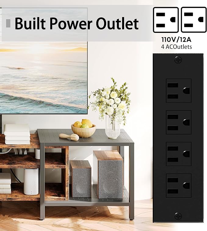 IRONCK 79 Inch TV Stand for TVs up to 85 Inch with Mount and Power Outlet, 3 Tiers TV Console with Storage Shelves, Entertainment Center, Steel Frame, for Living Room, Bedroom, Vintage Brown