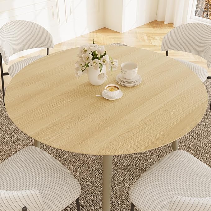 43.3 Inch Round Dining Table Set for 4, Modern Small Kitchen Coffee Set for Dining Room Kitchen Apartment (Cream Table + 4 White Shell Chairs)