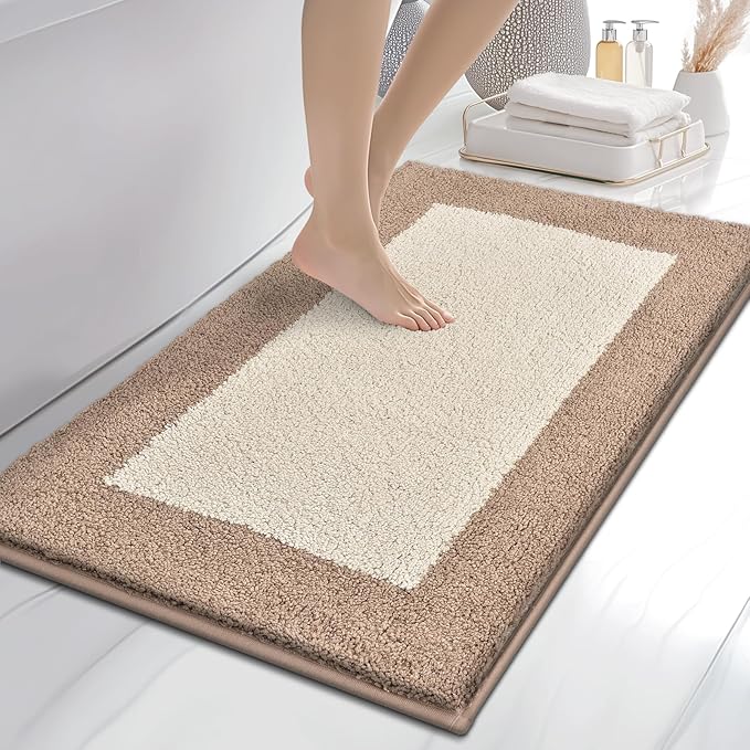 Bathroom Rugs 24" x 36", Non-Slip Extra Soft Absorbent Bath Rugs, Machine Washable Quick Dry Bath Mats for Bathroom Floor, Shower, Bathtub and Sink, Beige & Grayish Brown