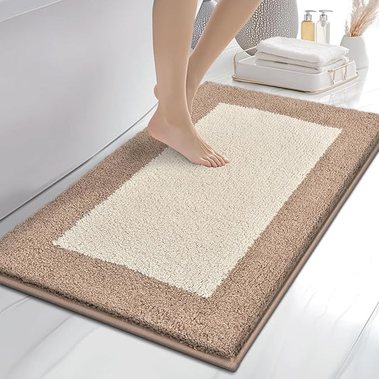 Bathroom Rugs 24" x 36", Non-Slip Extra Soft Absorbent Bath Rugs, Machine Washable Quick Dry Bath Mats for Bathroom Floor, Shower, Bathtub and Sink, Beige & Grayish Brown