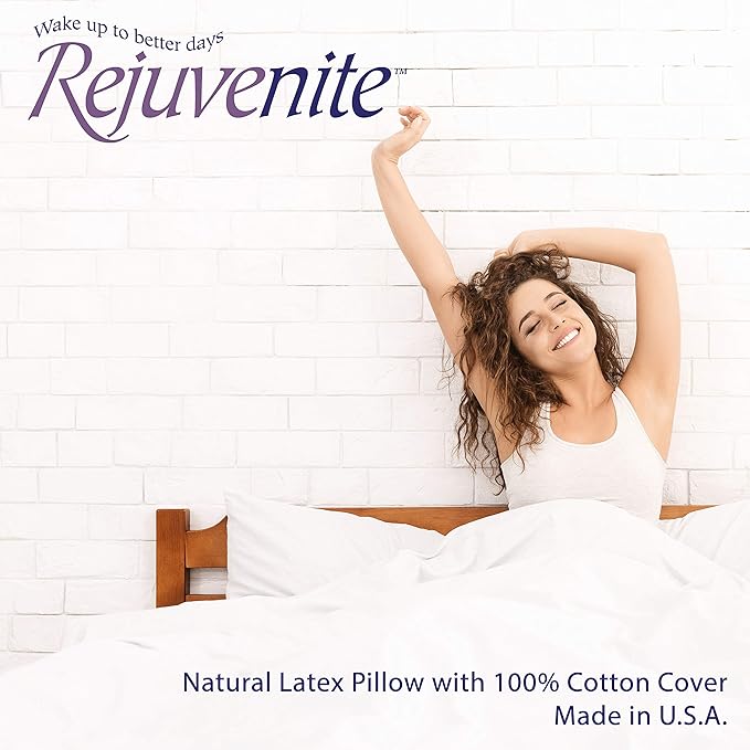RejuveNite® American Talalay Latex Pillow - Medium Support, Queen High Profile - 100% Cotton Sateen Cover – Made in USA