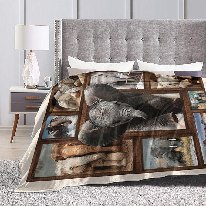 Yibuda Elephant Family Blanket Cute Elephant Flannel Plush Throw Blanket Cozy Wildlife Animal Decor Fleece Stuff Blanket Gifts for Lover Girls Boys Kids Adults Women Bed Travel 60"x80"