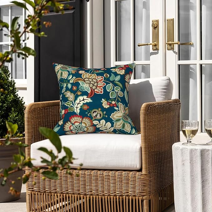 LVTXIII Outdoor Throw Pillows, Decorative Throw Pillows with Inserts, 20"x20" Square Pillows for Bed, Couch, Sofa and Patio Furniture, Set of 2, Peacock Blue