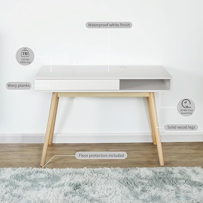 Artswish 42" Wood Modern Office Desk with Drawer, Simple Writing Desk for Home, White