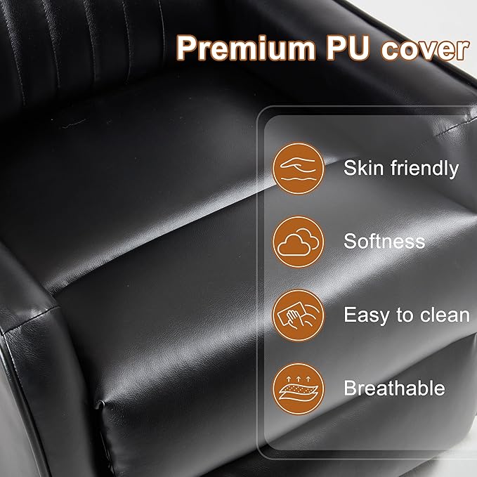 Manual Swivel Rocker Recliner Chair for Adults, Overstuffed Recliner Glider with Massage and Heat, Living Room Reclining Chair, PU Leather Black