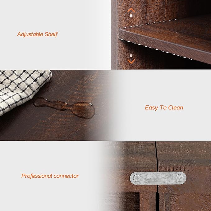 WAMPAT Modern Farmhouse TV Stand for up to 95" TVs,3-in-1 Wood Entertainment Center with Sliding Barn Door and Adjustable Media Storage Shelf for Living Room,Rustic Brown