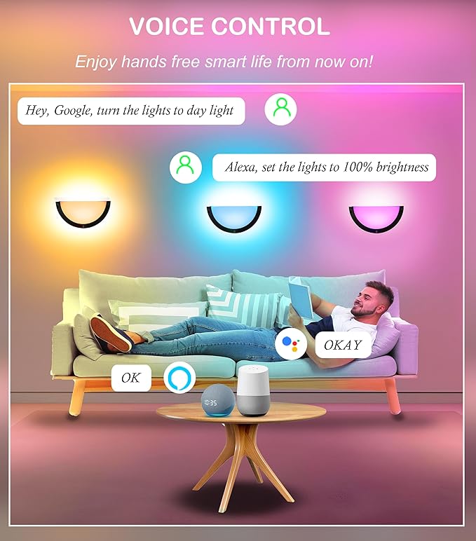 CLOUDY BAY Smart WiFi LED Wall Sconce,RGBCW Color Changing Wall Light,Compatible with Alexa and Google Home Assistant,No Hub Required,15W 2700K-6500K,CRI90+,Brushed Nickel