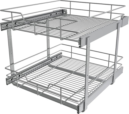 2 Tier Pull Out Cabinet Organizer 20" W X 22" D, Slide Out Drawers For Kitchen Cabinets, Pull Out Drawers For Cabinets Capacity Heavy Duty Caddy, Cabinet Pullout Shelves Chrome-Plated,Bathroom Pantry