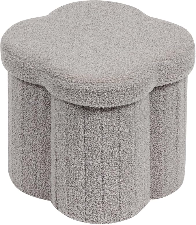 B FSOBEIIALEO Storage Ottoman Cube, Flowers Shaped Ottomans with Storage Foot Stool Footrest for Lving Room, Boucle Ottoman Seat for Dorm Room,Faux Teddy Fur, Grey 12.6"x12.6"x12.6"