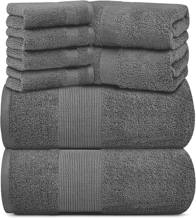 White Classic Resort Collection Soft Bath Towel Set | Luxury Hotel Plush & Absorbent Cotton | 2 Bath Towels, 2 Hand Towels and 4 Washcloths [8 Piece, Smoke Grey]