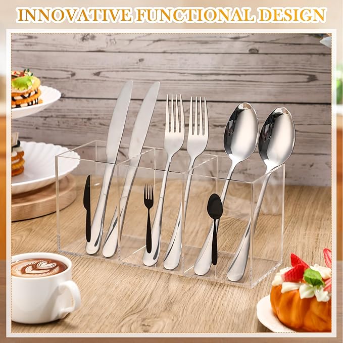 Suzile Acrylic Cutlery Storage Organizer Bin Silverware Caddy Countertop Knife Spoon and Fork Holder Kitchen 3 Section Tableware Storage Box for Cabinet Indoor Home Flatware Dining Room (Clear,L)