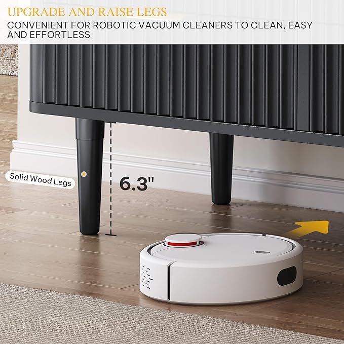 DWVO 6 Drawer Dresser with Waveform Fluted Panel, Wider Modern Closet Dressers Chest of Drawers, Wood Storage Dresser Organizer for Dorms, Flats, Living Rooms, Hallways, Black