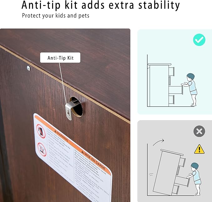 SOOWERY Dresser for Bedroom, Farmhouse Dresser with 2 Wooden Drawers and Storage Cabinets, 71 Inches Tall Chest of Drawers for Bedroom, Living Room, Hallway, Dark Cherry
