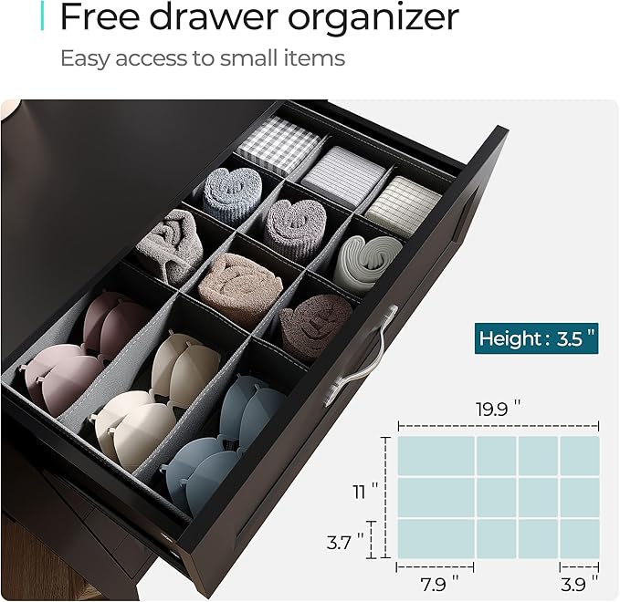 LINSY HOME Dresser for Bedroom, 5 Drawer Dresser with Metal Handles, Tall Chest of Drawers for Living Room, Entryway and Hallway, Black