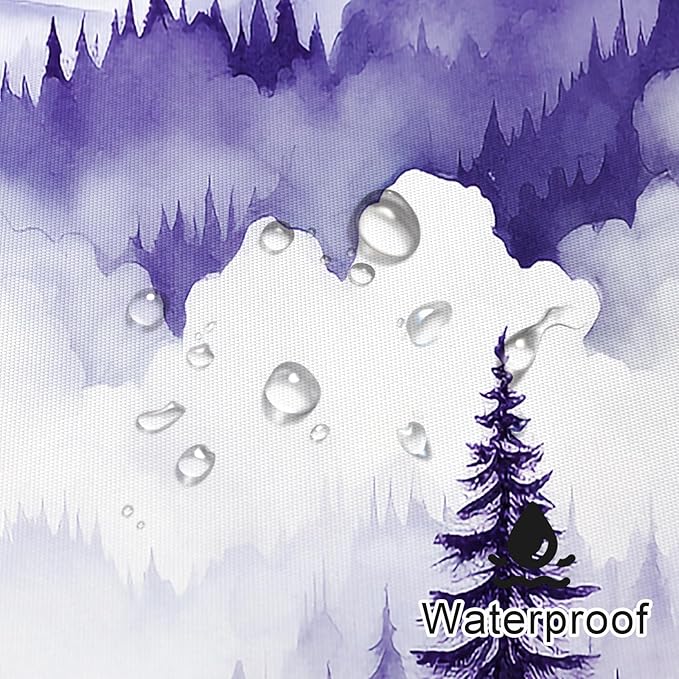 Purple Extra Long Misty Pine Forest Shower Curtain 72 x 84, XL Mountain Foggy Woodland Scenery Tree Shower Curtains for Bathroom, Abstract Waterproof Nature-Themed Decor