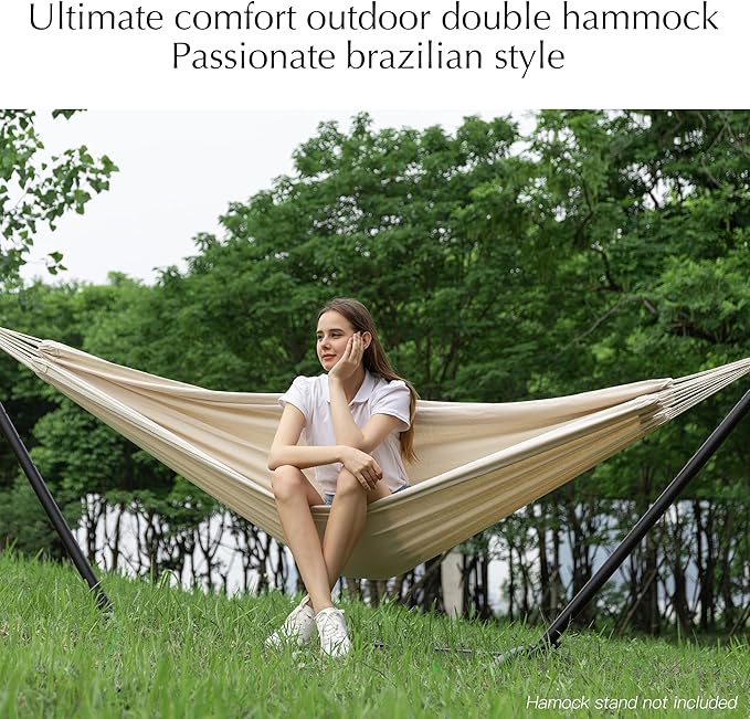PNAEUT Double Hammocks for Outside, Replacement Outdoor Tree Hammock for Indoor Patio Porch Garden (Beige, Medium)