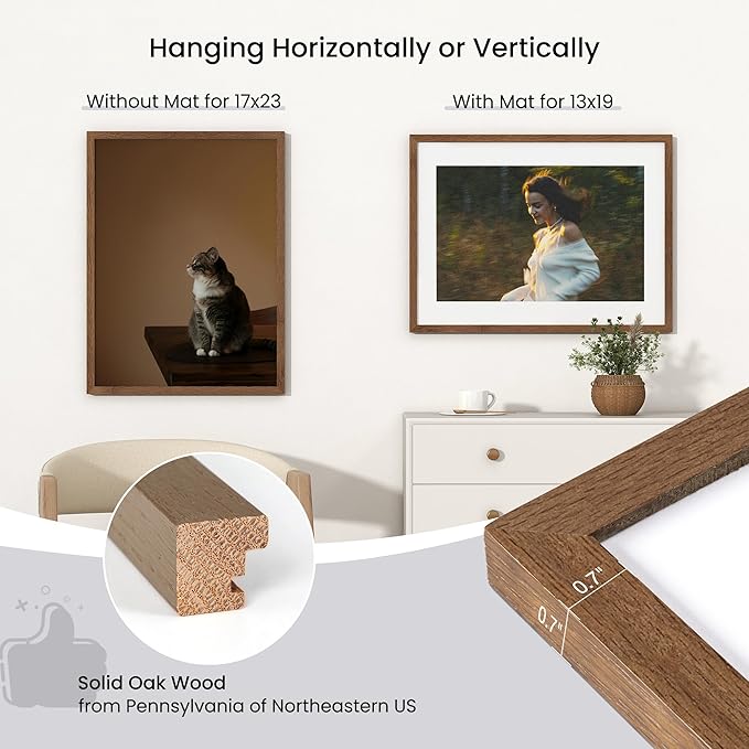 Axeman 17x23 Frame | Solid Oak Wood 13 x 19 Picture Frame With Mat To 17x23 | 23x17 Wood Poster Frame | Tempered Glass and Hanging Hardware Included Home Wall Decor Art Hanging Frame | Walnut