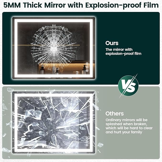 30"x 40" LED Mirror for Bathroom with Frontlit and Backlit, Anti-Fog, 3 Colors Temperature & Dimmable, Wall Mounted Bathroom Mirror