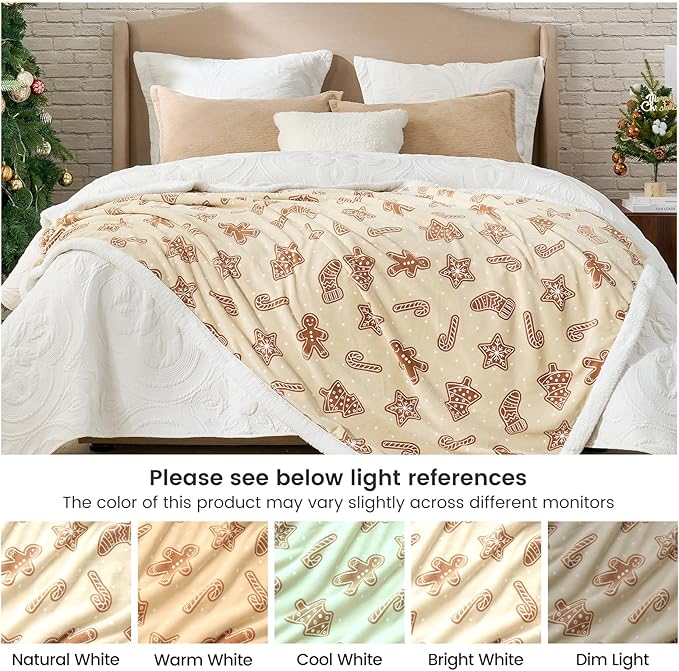 Cozy Bliss Christmas Sherpa Throw Blanket, Gingerbread Sugar Stick Throw Blankets Fluffy Thick Warm Plush Fuzzy Blanket for Couch, Bed and Gifts(50 * 60)