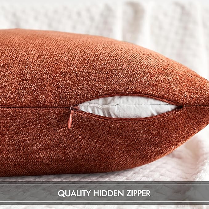 MIULEE Pack of 2 Fall Rust Decorative Pillow Covers 20x20 Inch Soft Chenille Couch Throw Pillows Farmhouse Cushion Covers for Home Decor Sofa Bedroom Living Room