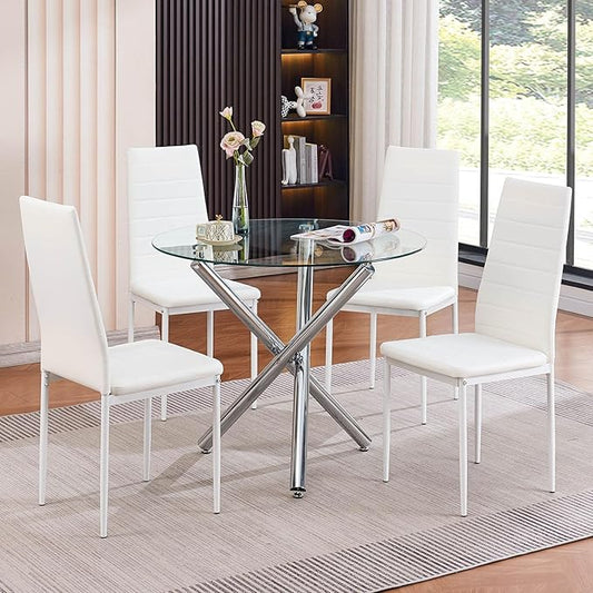 Dining Room Set for Kitchen (Silver White, 5 Pieces Set)