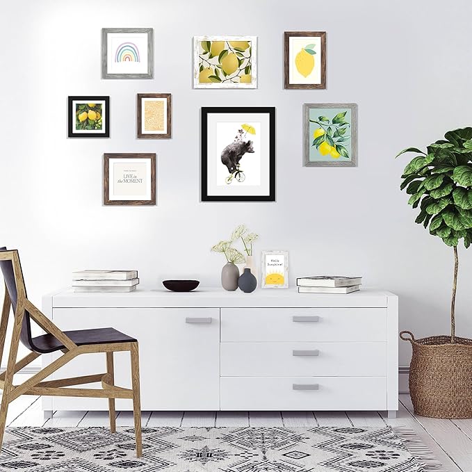 10x14 Picture Frame with Real Glass - 8x12 Wooden Frame with Mat, Horizontal and Vertical Display for Wall or Tabletop (Grey, 1 Pack)