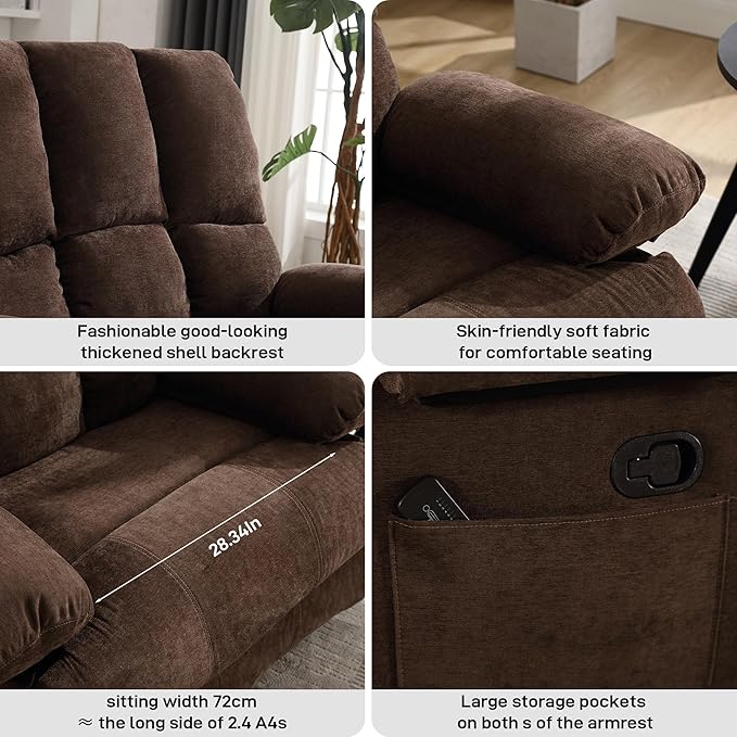Oversized Recliner Chair Extra Wide Large Recliner for Adults 350lbs with Lumbar Support Pillow Nursery Chair Living Room (Manual, BROWN-6008)