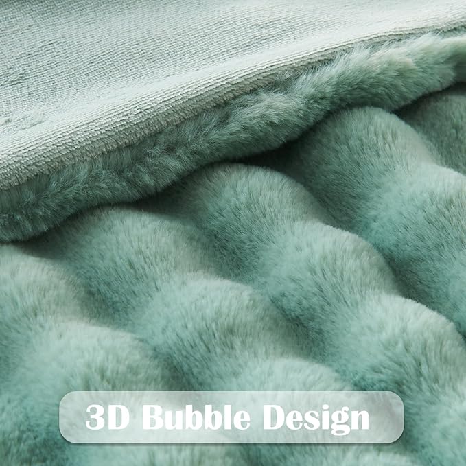 NEWCOSPLAY Faux Fur Twin Blanket Sage Green Bubble Blanket Thick Warm Soft for Couch Sofa Bed 550GSM (New Sage Green, Twin(60"x80"))