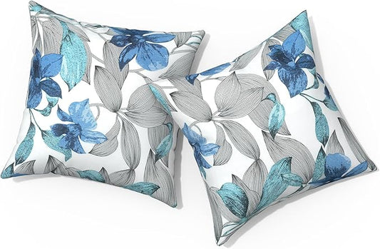 Outdoor Pillows for Patio Furniture 18x18 inch, Square Outdoor Throw Pillows with Inserts, Decorative Toss Pillows for Garden Couch Home Sofa Office Chair, Pack of 2, Clemens Noir Blue