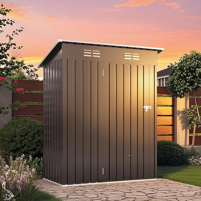 5 x 3 FT Outdoor Storage Shed, Metal Garden Tool Shed with Slooping Roof, Lockable Doors, All-Weather Bike Shed Easy to Assemble for Backyard, Patio, Lawn, Black