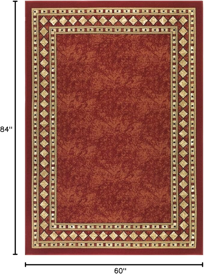 Antep Rugs Alfombras Modern Bordered 5x7 Non-Skid (Non-Slip) Low Profile Pile Rubber Backing Indoor Area Rugs (Maroon Beige, 5' x 7')