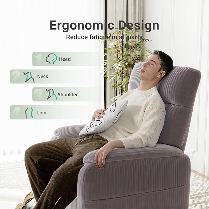 Claiks Zero Gravity Recliner Chair, Oversized Reclining Chair for Adults, Adjustable Electric Reclining Sofa Lounge with USB&Type-C Ports, Side Pocket, for Living Room, Corduroy, Grey