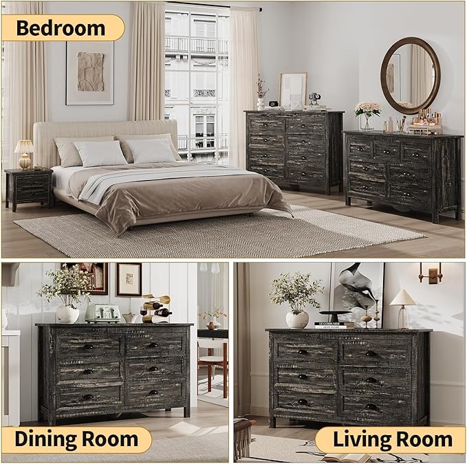 Dresser for Bedroom, Modern Black Dresser with 7 Drawers, Wide Chest of Drawers with Metal Handles,Wood Double Storage Cabinet for Living Room, Bedroom, Hallway