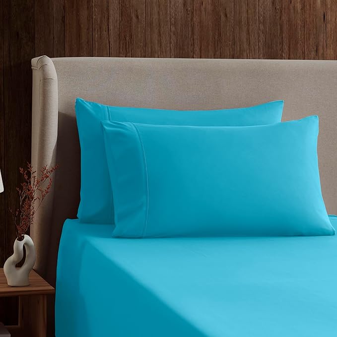 Nestl Short Queen Sheet Set - 1800 Ultra-Soft Microfiber - Double Brushed - Deep Pockets - Easy Fit - 4 Piece Set - Bed Sheets (Short Queen, Bright Blue)