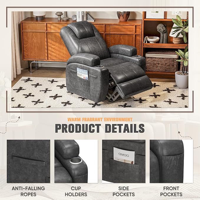 Flamaker Power Lift Chair with Vibration Massage Luxurious Leathaire Fabric Electric Lift Recliner for Elderly Power Lift Recliner Chair with Cup Holders Side Pockets for Living Room (Dark Gray)