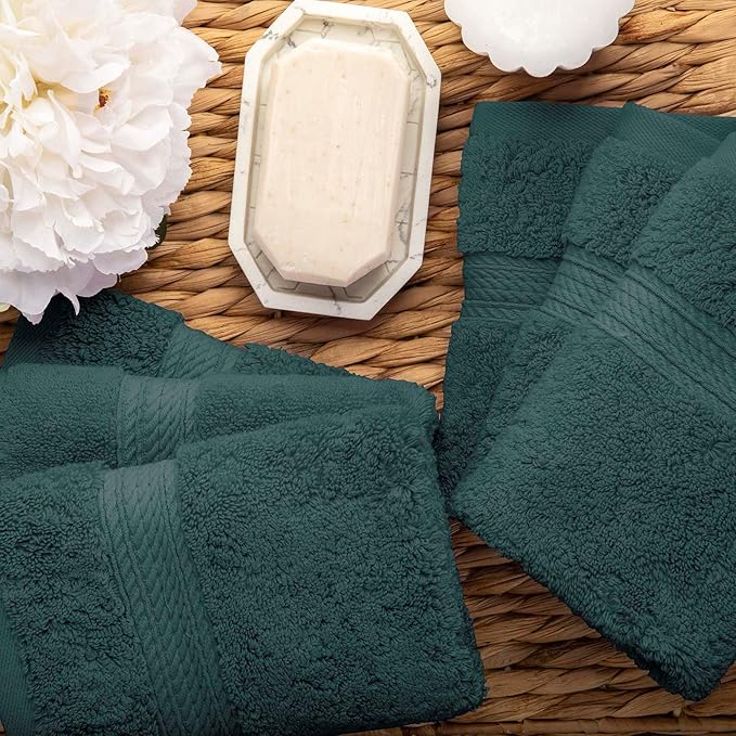 Superior Egyptian Cotton Pile Face Towel/Washcloth Set of 6, Ultra Soft Luxury Towels, Thick Plush Essentials, Absorbent Heavyweight, Guest Bath, Hotel, Spa, Home Bathroom, Shower Basics, Teal