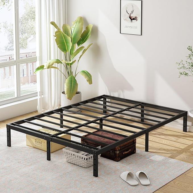 12 Inch Queen Size Metal Bed Frame, Heavy Duty Steel Slat Mattress Foundation,No Box Spring Needed, Easy Assembly, Noise-Free,Black